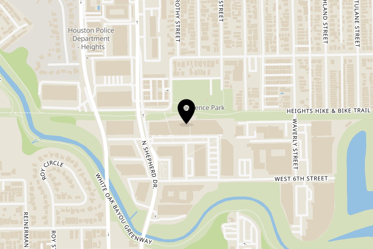 Map showing the location of Highline Park on 600 N Shepherd Dr Suite 499 in Houston